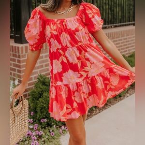 Olivaceous Red Floral Shift Dress